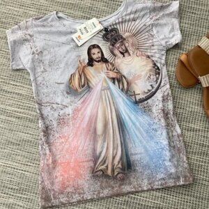 Agape Religious Jesus Virgin Mary Tee Shirt NWT Brazil Size G for Grande Large